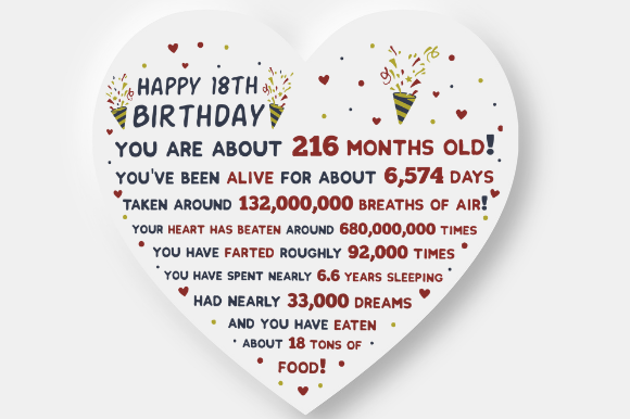 18TH BIRTHDAY FACTS HEART Graphics for Crafts