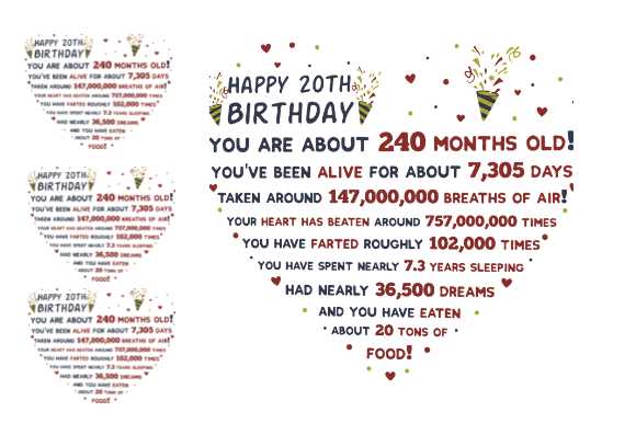 20TH BIRTHDAY GIFT FACTS HEART Graphics for Crafts