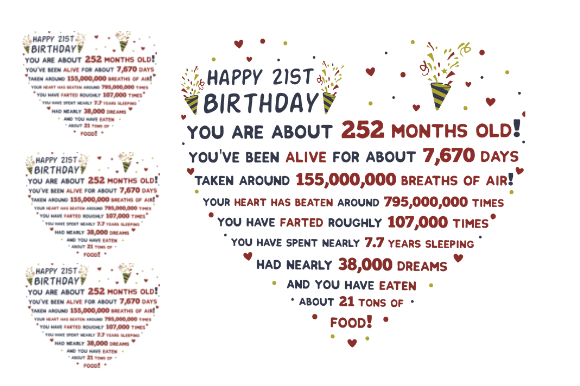 21ST BIRTHDAY FACTS HEART Graphics for Crafts