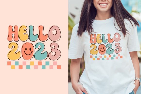 Hello Happy New Year Retro SVG Graphics
